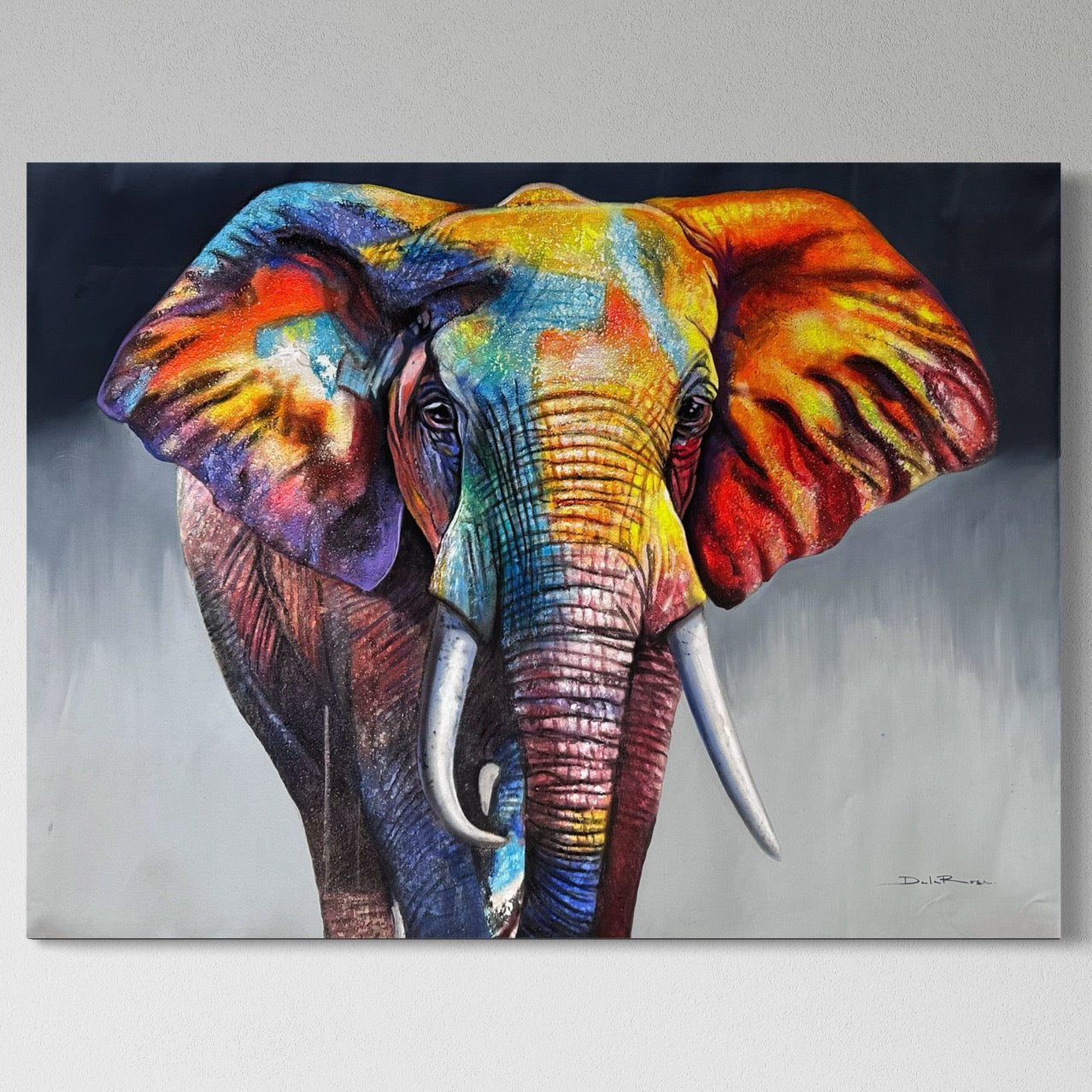 Obra Elefante en tonos coloridos