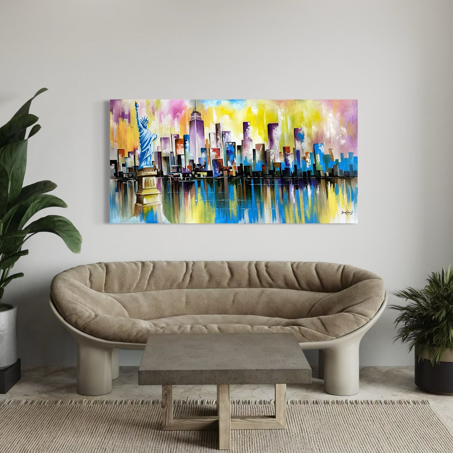 Obra “New York” en tonos cálidos (70x140 cm)
