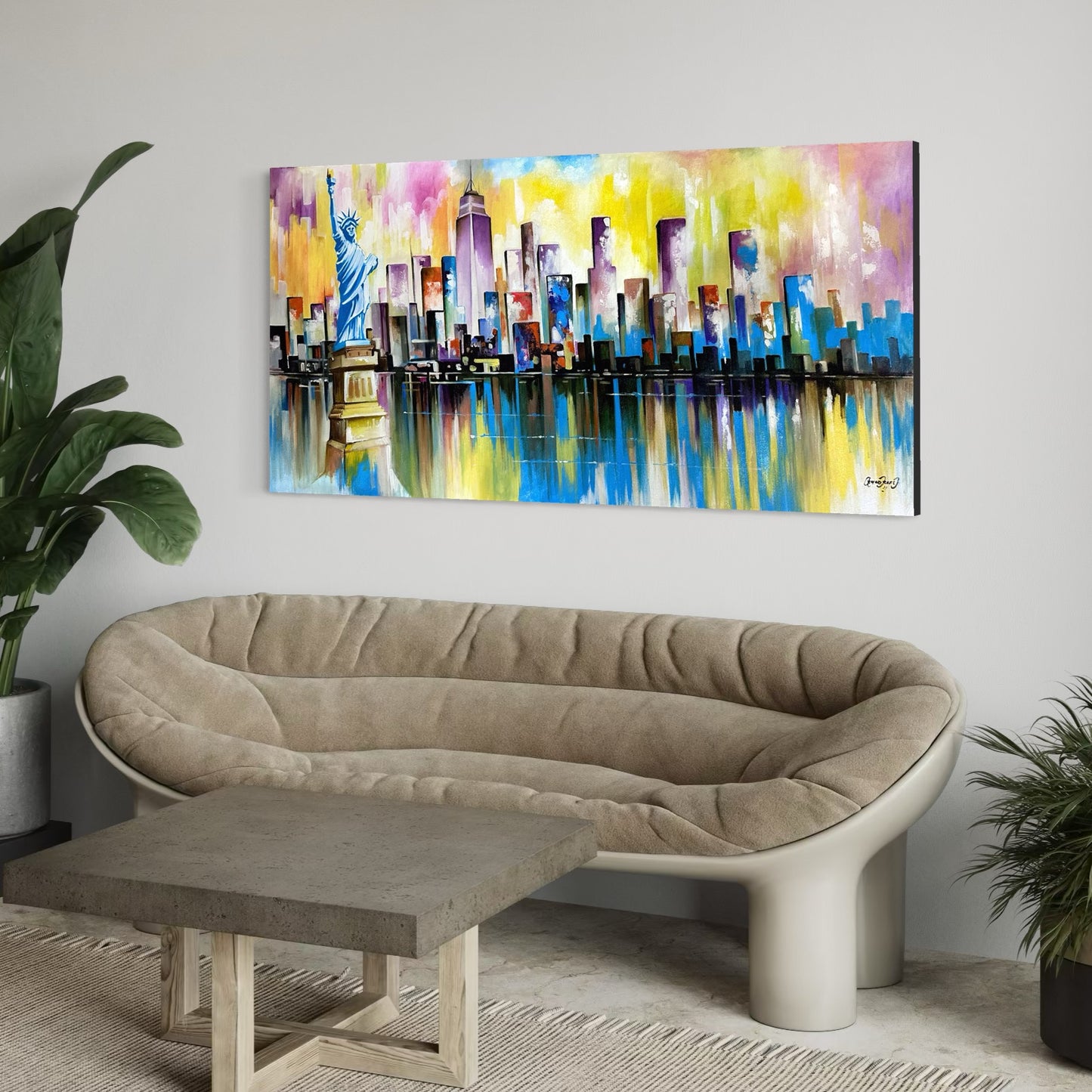 Obra “New York” en tonos cálidos (70x140 cm)