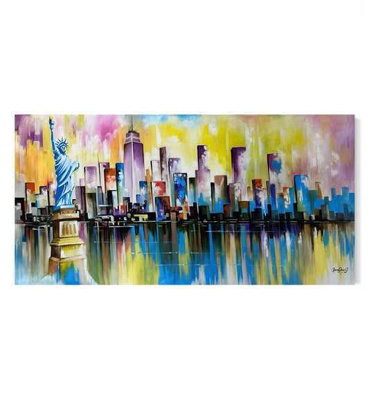 Obra “New York” en tonos cálidos (70x140 cm)