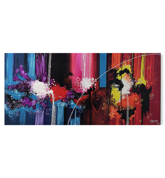Pintura Abstracta en Colores Cálidos y Fríos (67x146cm)