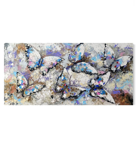 Pintura de mariposas abstractas en tonos fríos