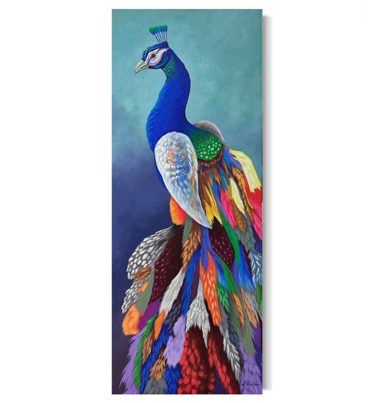 Pintura pavo real en formato vertical