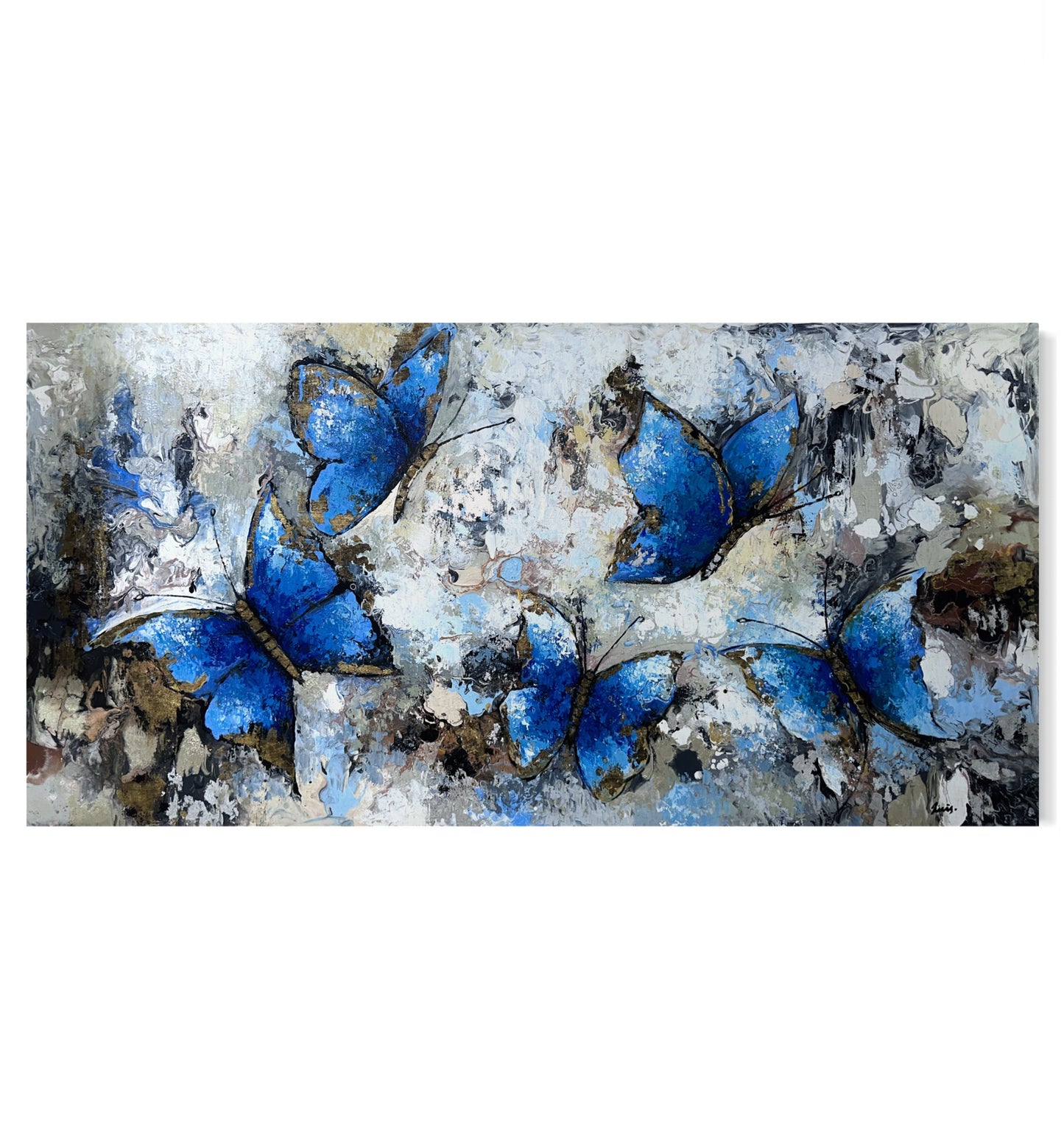 Pintura de Mariposas azules con texturas   (88x177cm)