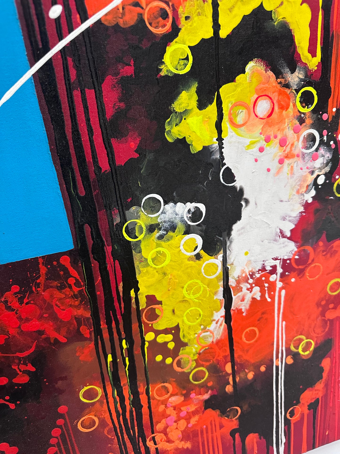 Pintura Abstracta en Colores Cálidos y Fríos (67x146cm)