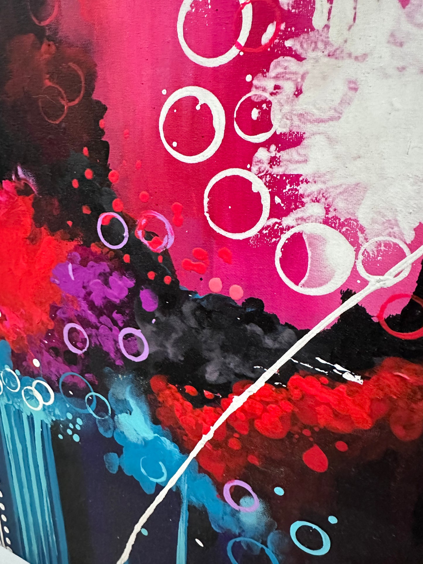 Pintura Abstracta en Colores Cálidos y Fríos (67x146cm)