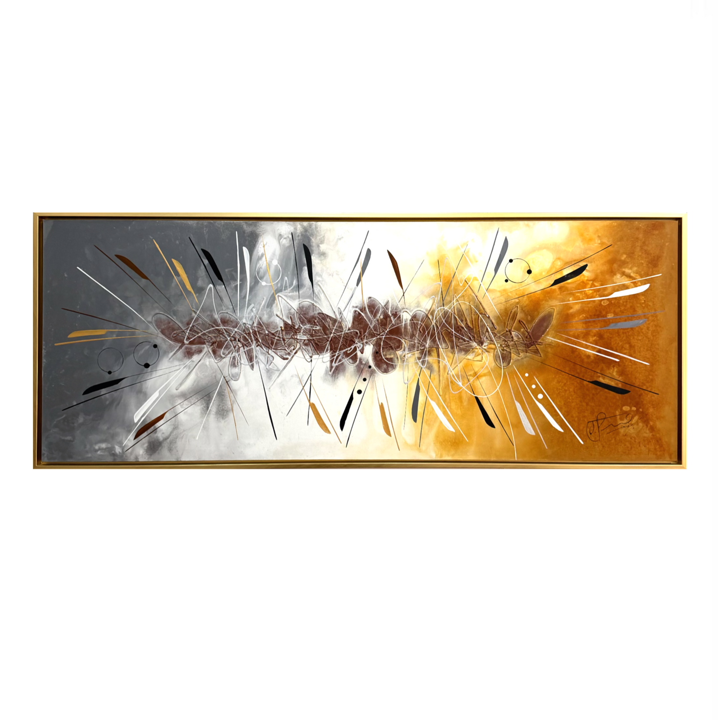 Pintura abstracta en fondo gris y amarillo (70x150cm)