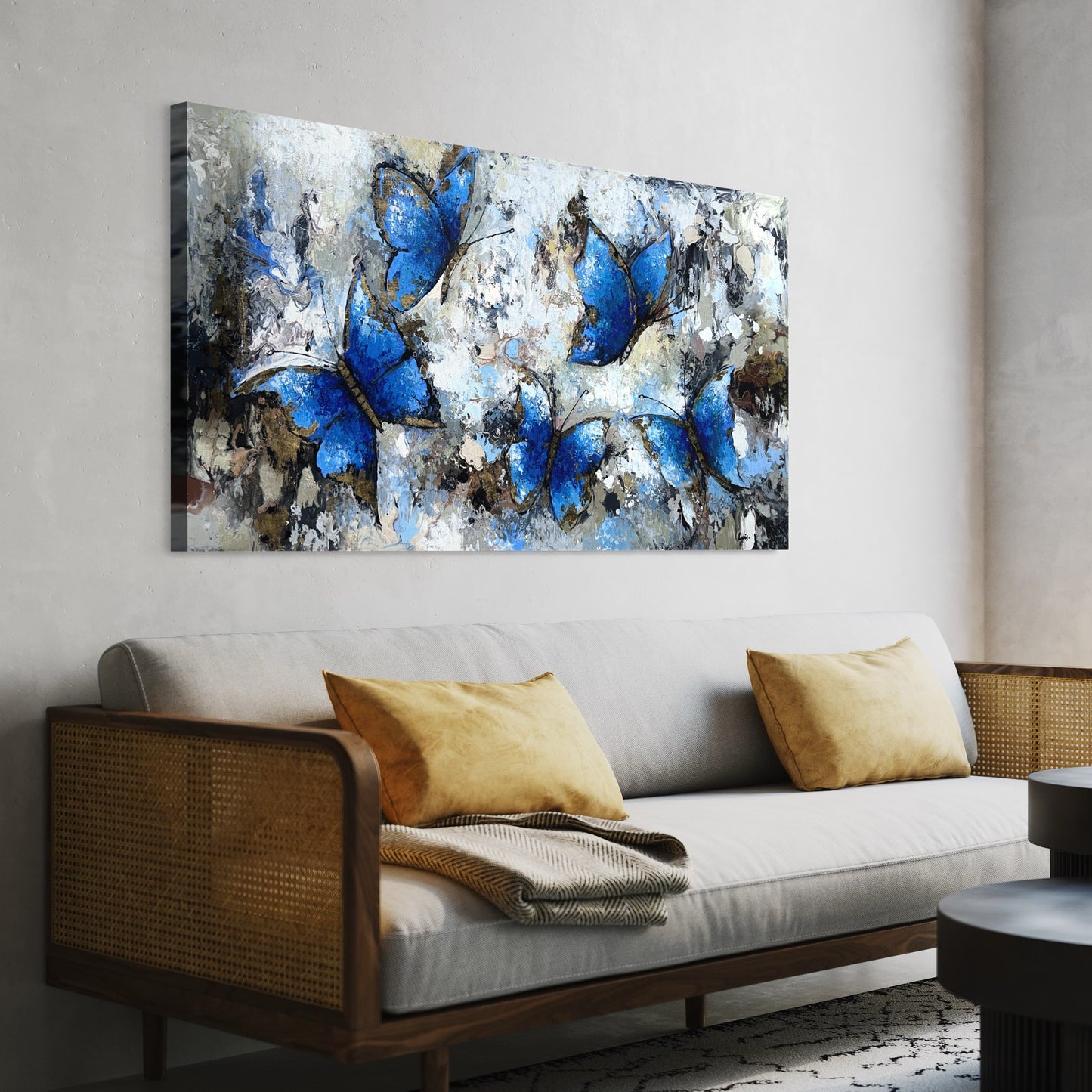 Pintura de Mariposas azules con texturas   (88x177cm)