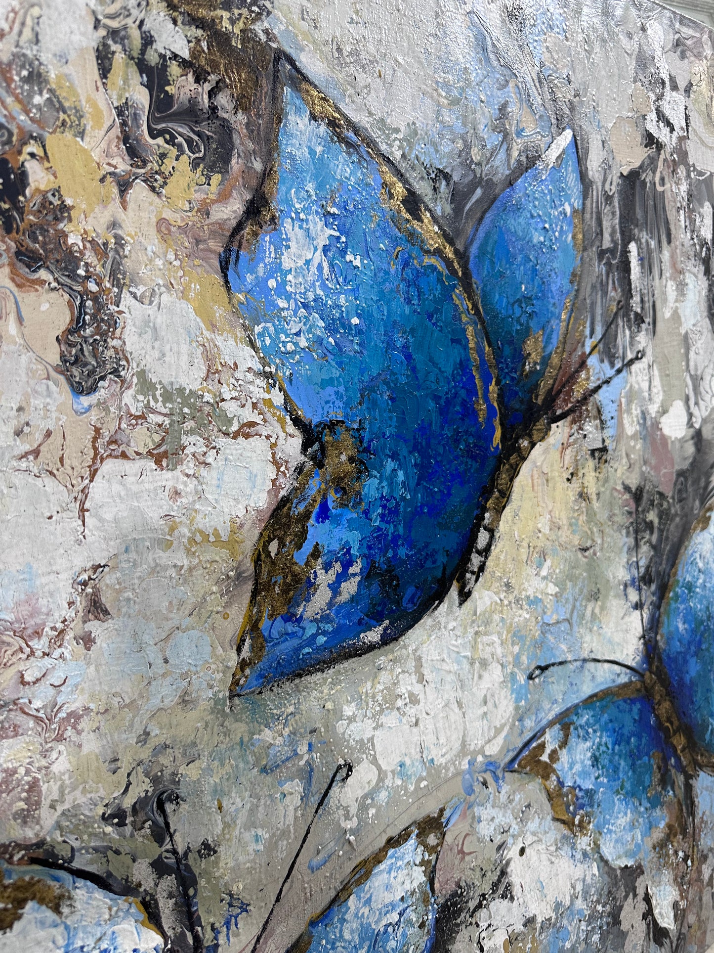 Pintura de Mariposas azules con texturas   (88x177cm)