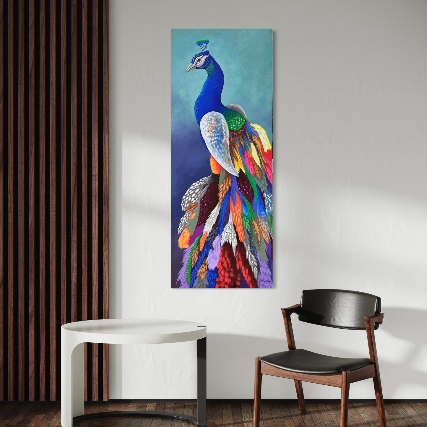 Pintura pavo real en formato vertical