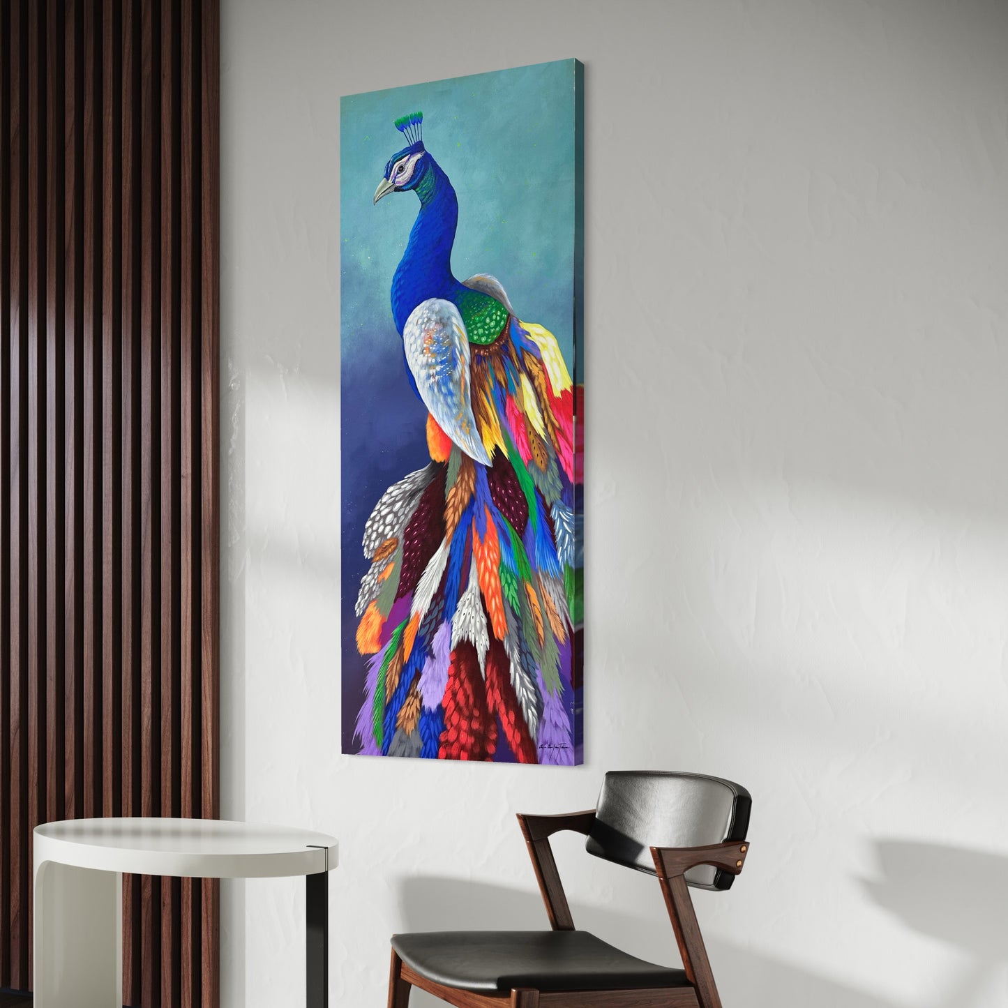 Pintura pavo real en formato vertical